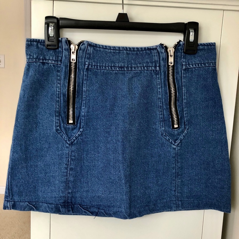 Denim Mini Skirt with Front Zippers